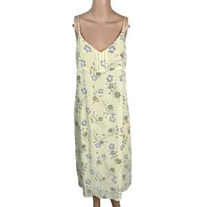 Vtg Y2K American Eagle Yellow Floral Cottagecore Midi Slip Dress SZ 8